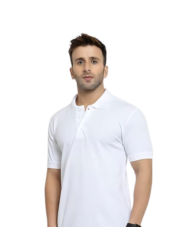 Collar Neck Half Sleeve Cotton T-Shirt | White