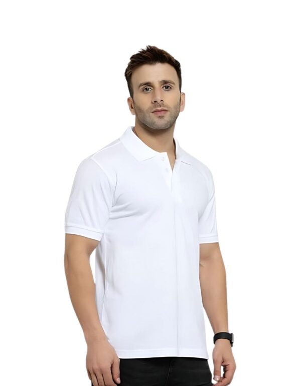 Collar Neck Half Sleeve Cotton T-Shirt | White