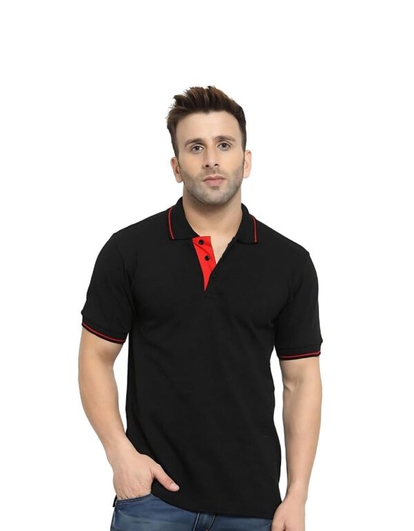 _HCC Collar Neck Half Sleeve T shirt Black Red Tipping