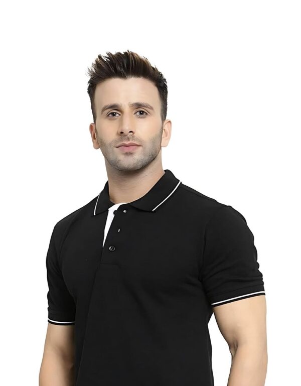 HCC Collar Neck Half Sleeve T shirt Black White Tipping