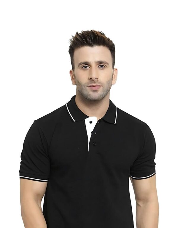 HCC Collar Neck Half Sleeve T shirt Black White Tipping