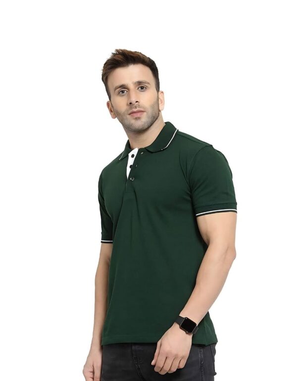 HCC Collar Neck Half Sleeve T shirt Green White Tipping