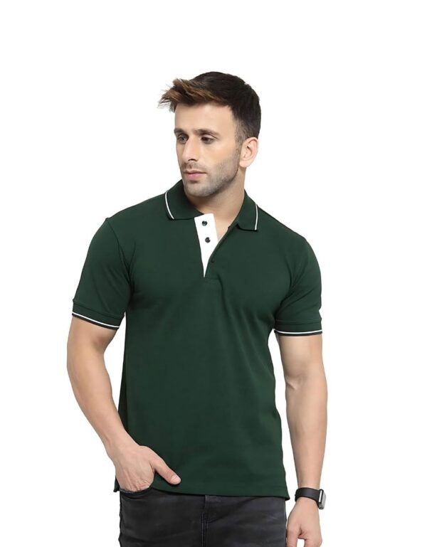 HCC Collar Neck Half Sleeve T shirt Green White Tipping