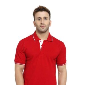 HCC Collar Neck Half Sleeve T shirt Red White Tipping