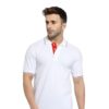 Collar Neck Half Sleeve Cotton T-Shirt | White Red Tipping