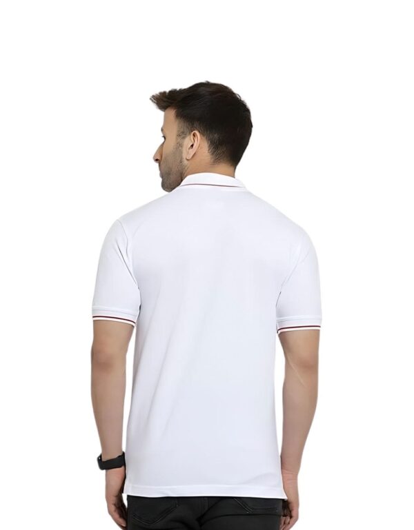 Collar Neck Half Sleeve Cotton T-Shirt | White Red Tipping