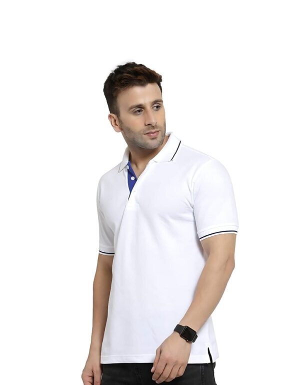 HCC Collar Neck Half Sleeve T shirt White Royal Blue