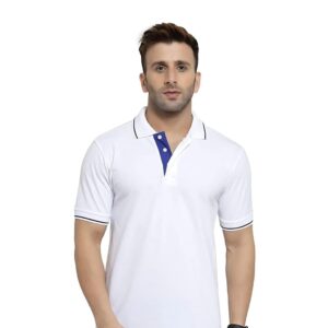 HCC Collar Neck Half Sleeve T shirt White Royal Blue