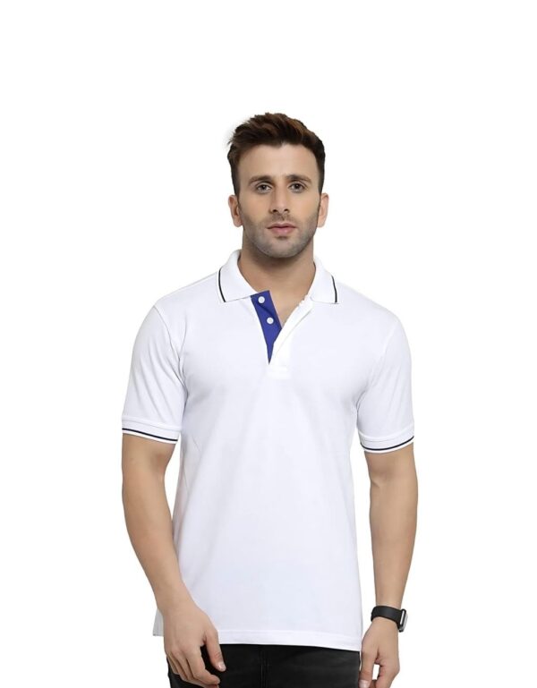 HCC Collar Neck Half Sleeve T shirt White Royal Blue