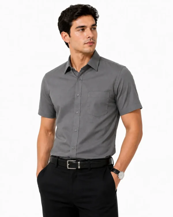 Premium Mens Cotton Half Sleeve Shirt Grey