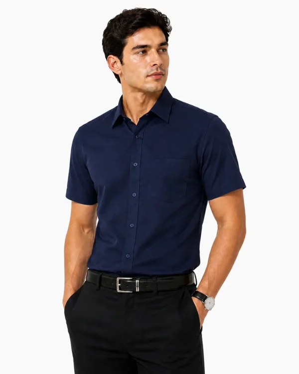 Premium Mens Cotton Half Sleeve Shirt Navy Blue