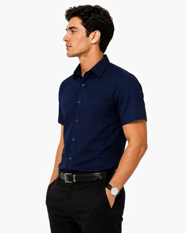 Premium Mens Cotton Half Sleeve Shirt Navy Blue