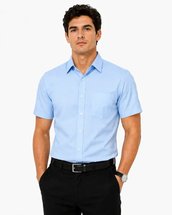 Premium Mens Cotton Half Sleeve Shirt | Sky Blue