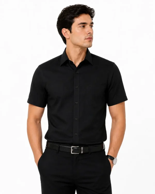 Premium Mens Cotton Half Sleeve Shirt black