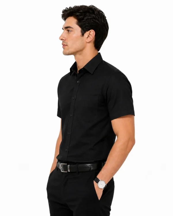 Premium Mens Cotton Half Sleeve Shirt black